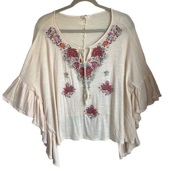 entro Tops - Entro Womens Sz Small Blouse Floral Embroidered Flowy Ruffle Sleeves Boho**Read*